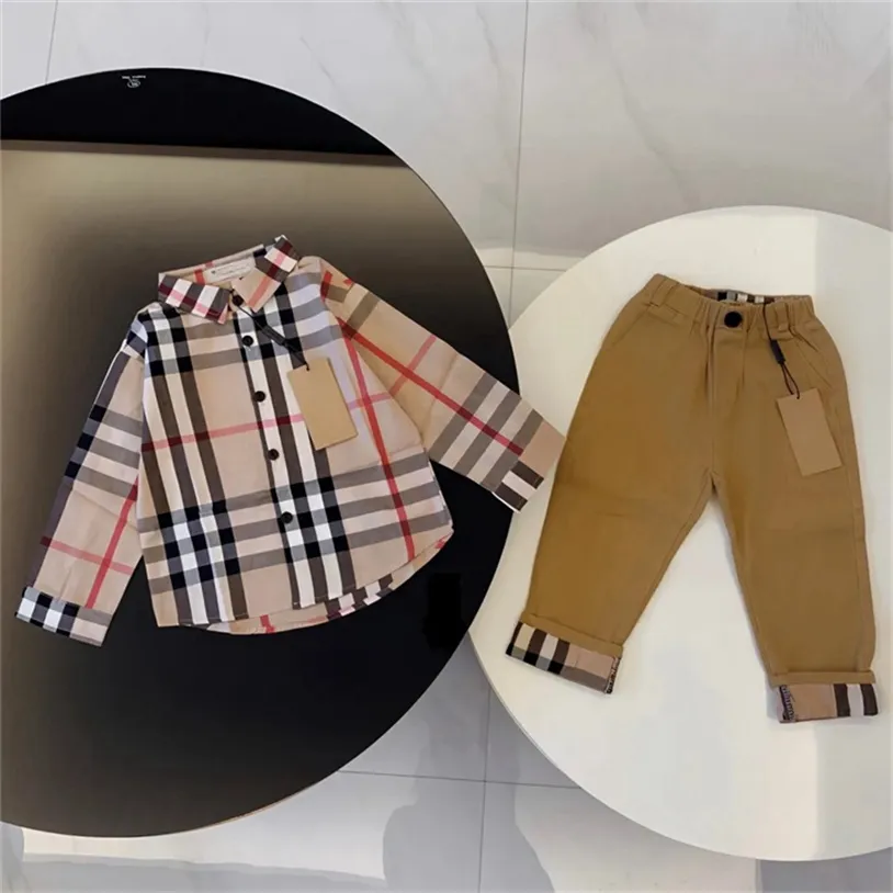 Designer long-sleeved shirt and trousers 2-piece set new spring and autumn high-quality brand casual tide fan children's clothes size 100cm-150cm A06