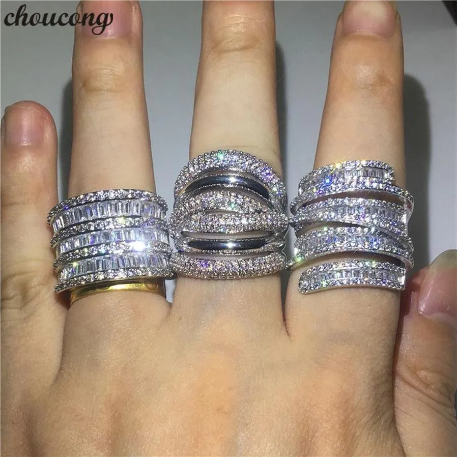 Choucong 3 Styles Big Promise Ring 925 Sterling Silver Diamond Engagement Wedding Band Rings for Women Men Finger Jewelry3128