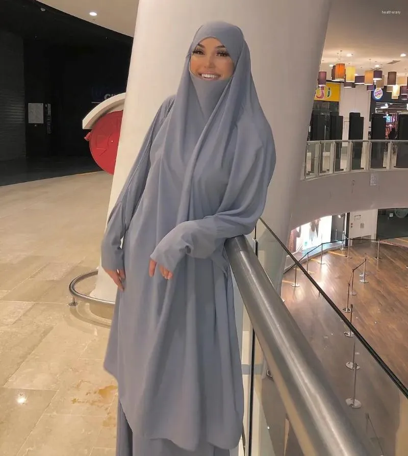 Ubranie etniczne Ramadan eid modlitwa abaya jilbab 2 sztuki kobiety muzułmańskie sukienka abayas hidżab długi khimar z spódnicą z zestawu islamskie ubrania nikab