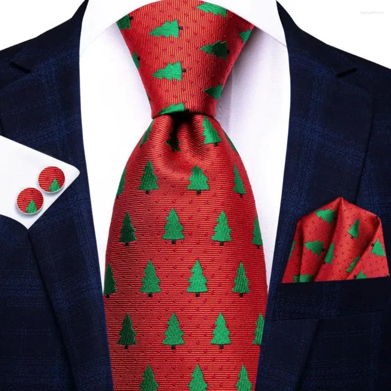Fliegen 2023 Hi-Tie Designer Rot Grün Baum Krawatte Seide Elegent Krawatte Für Männer Mode Marke Hochzeit Party Handky manschettenknopf Großhandel