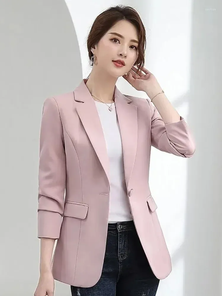 Women Fashion Velvet Blazer Coat Slim Fit Lapel Button Front