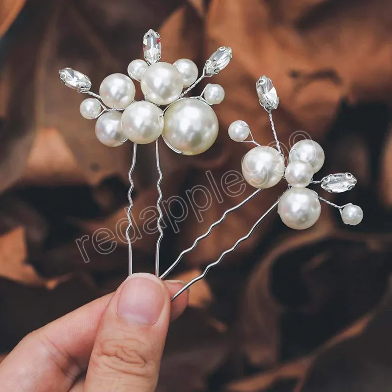 2st Simple Hairpin Wedding Hair Accessories Pearl U-Shaped Hair Clips Fashion Girls Brud Tiaras Headwear Marrige Hair Jewelry