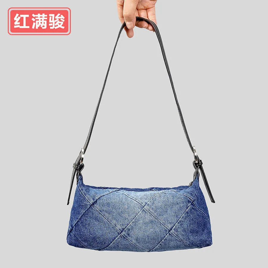 New denim gradually changing color underarm bag for women with soft car stitching, single shoulder bag for niche contrast color handbag