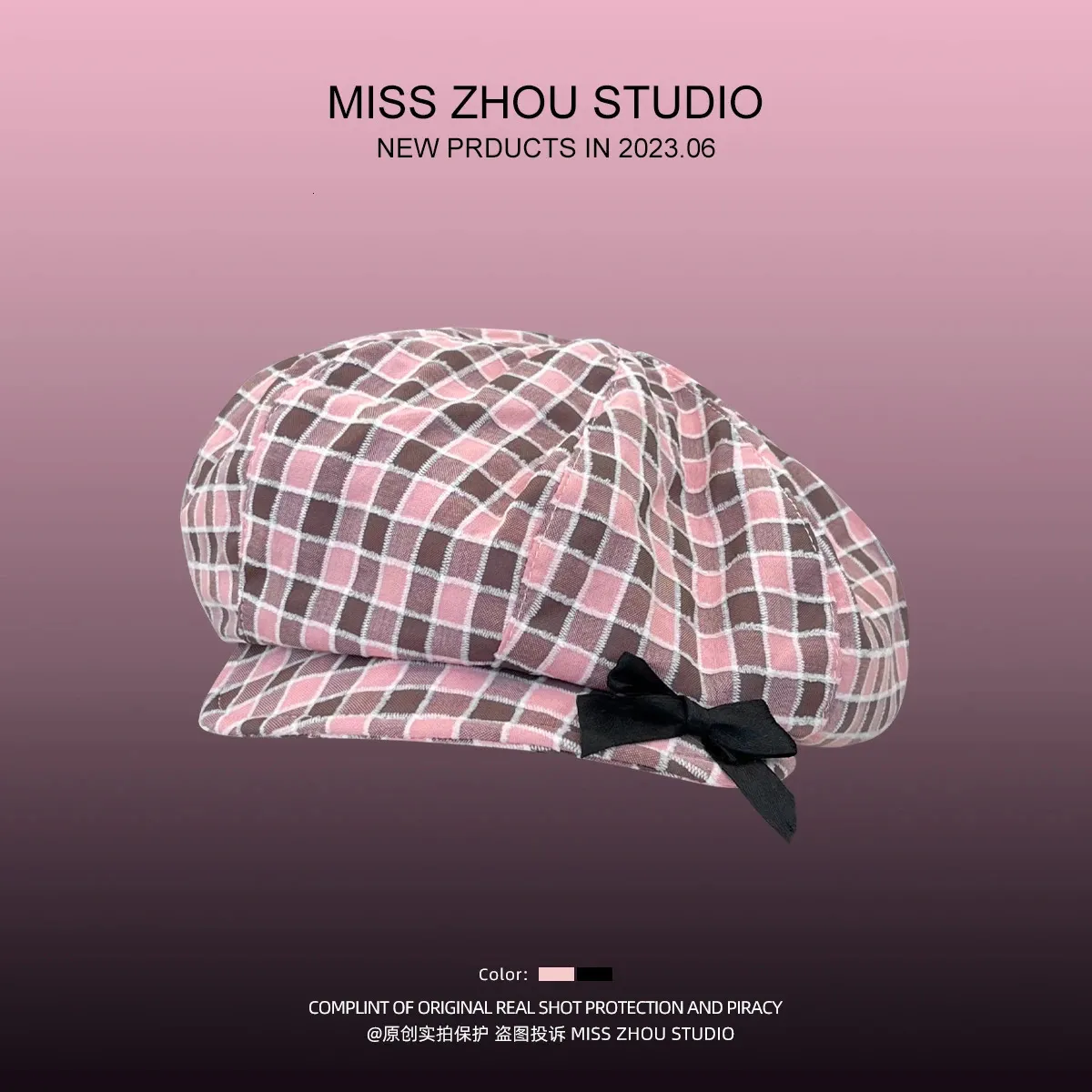 Baretten Koreaanse schattige boog roze geruite achthoekige hoed Cloud schilderhoed Veelzijdige vrouwen stagiair hoed Zoete coole baret cap Y2K 231018