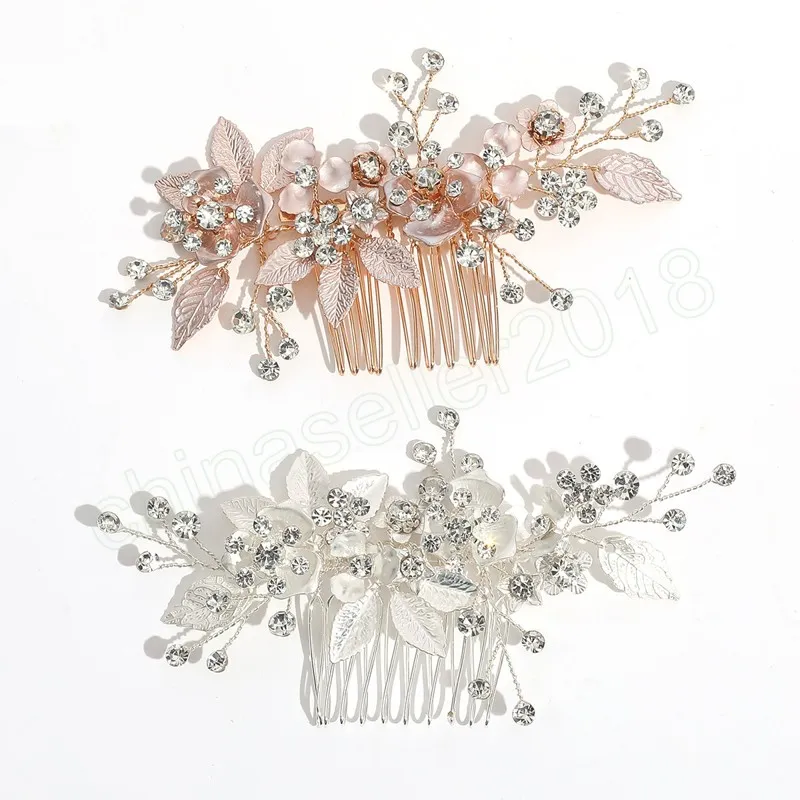 Peine de Metal para el pelo, Tiaras de perlas para mujer, horquilla de aleación Floral nupcial, tocado de compromiso, adorno para el cabello de boda, joyería Bijoux