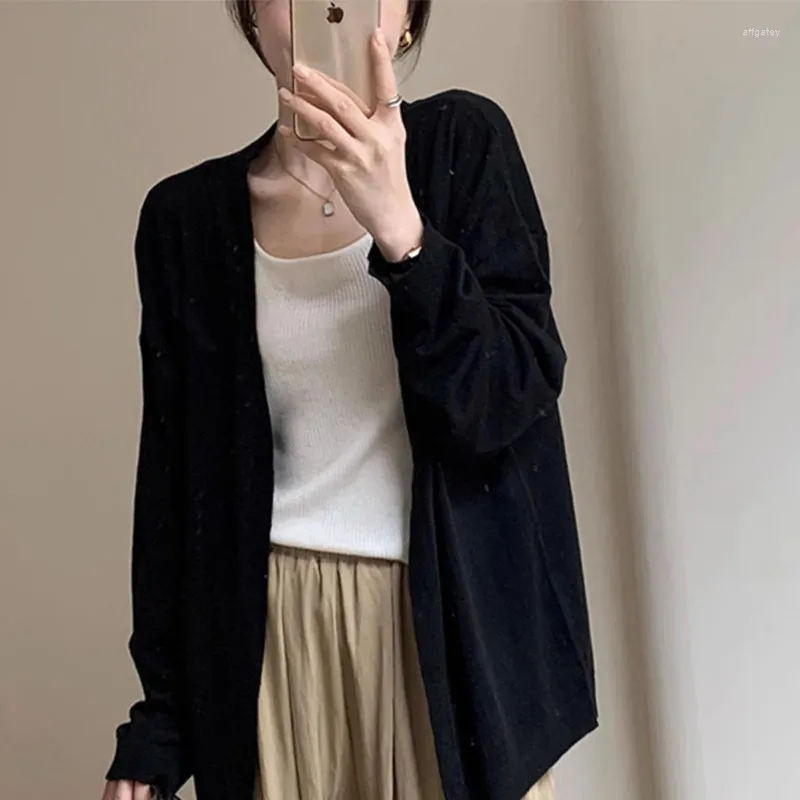Kvinnors tröjor Cardigan Kvinnor Långärmad daglig solid färg mjuk chic helt enkelt Vintage Basic Harajuku Fashion Sweater