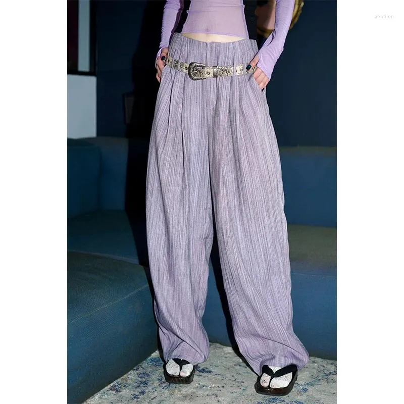 Spodnie damskie szerokokątne pasiaste, długie, luźne rzodkiewki modny kolorowy kolorowy talię Twill tkane chude retro
