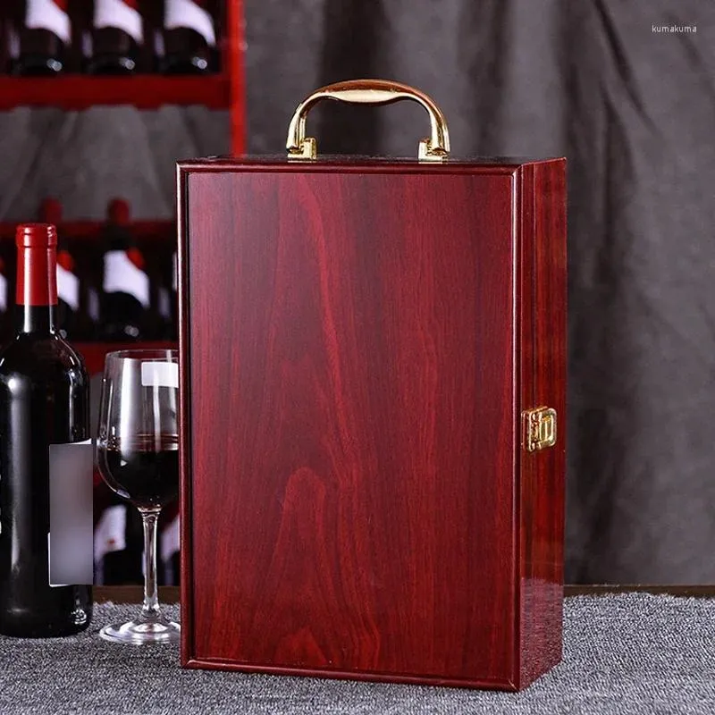 Pakiet na prezent lakierowane czerwone opakowanie wina drewniana podwójna torba uniwersalna dla przyjaciół Partys