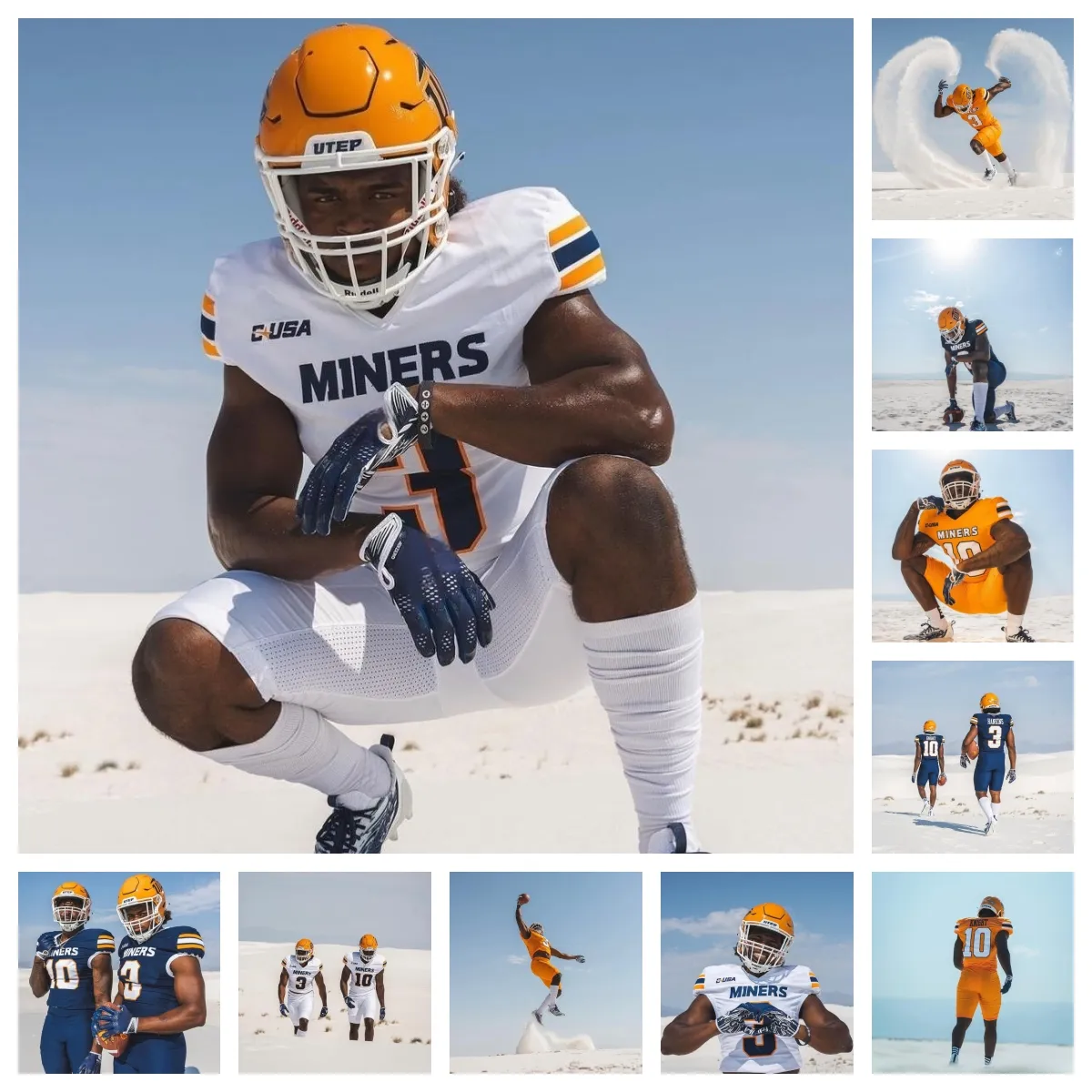 2023 Utep Miners Football Jersey 64 Sedrick Luke 34 Kiante Liggins 53 Ivan Escobar 10 Kevin Hurley 14 Amier Boyd-Matthews 23 Kyle McNamara 87 Zach Fryar 27 Davis Burns