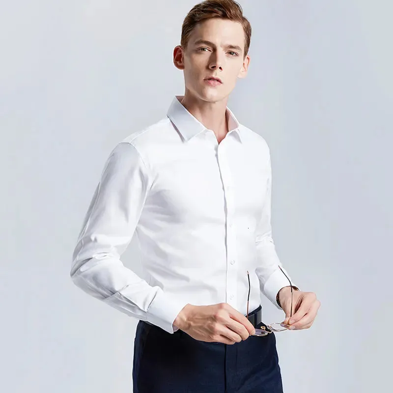 Men's Casual Shirts Men's White Shirt Long-sleeved Non-iron Business Professional Work Collared Clothing Casual Suit Button Tops Plus Size S-5XL 231018