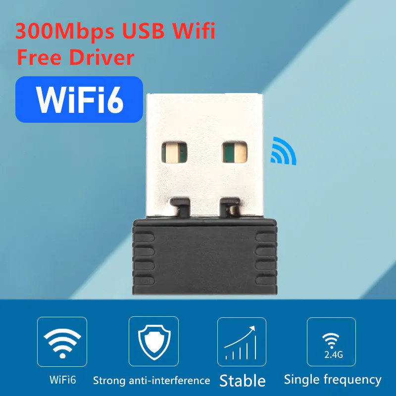 WiFi6 2.4G Free Driver 300Mbps Wireless USB Adapter WiFi Internet Dongle mini USB WIFI Receiver Sender for XP Vista Windows 11 10 7 8