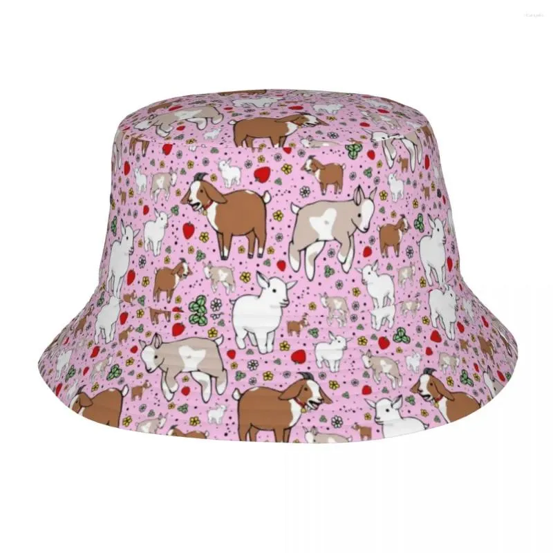 Bérets Printemps Chapeaux Chèvres Florales En Rose Trucs Chapeau De Seau Mode Femmes Chapeaux De Soleil Animal Panamka Casquette De Pêche Légère En Plein Air