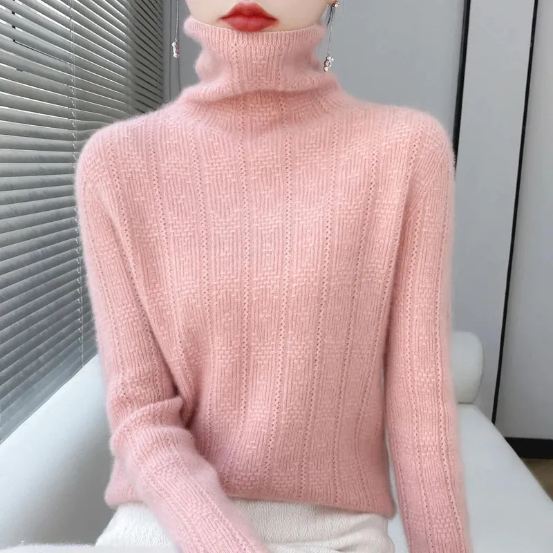 Women's Knits Tees 100 Woolen Sweater Pile Collar Knitted Bottoming Long Sleeve Jacquard Pullover Wool Warm Top In Autumn And Winter 231018