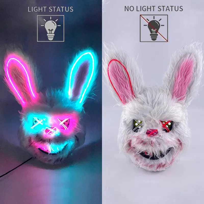 LED Glowing Rabbit Mask - Scary Bunny Head Cover, Halloween Cosplay ...