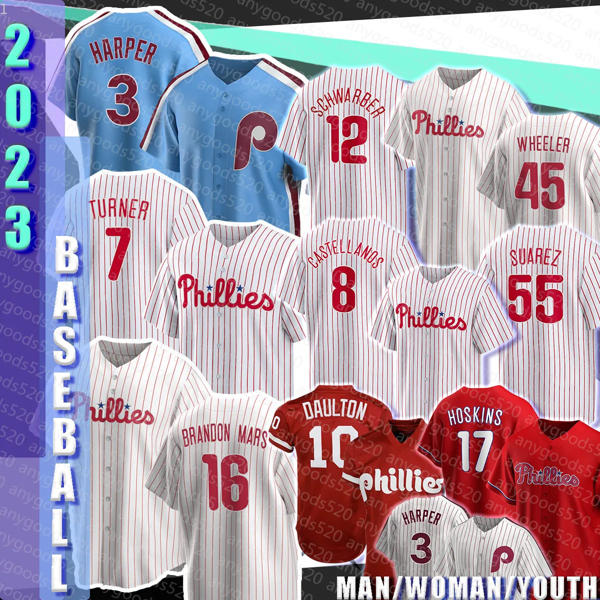 3 Bryce Baseball Jerseys Harper 7 Trea Turner Brandon Marsh Philadelphia Kyle Schwarber Phillies Zack Wheeler Nick Castellanos Ranger Suarez Bryson Stott Alec Bohm