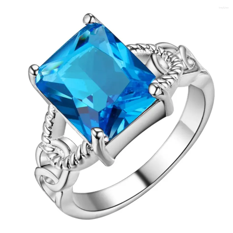 Кольца кластера AR399 посеребренный палец для женщин размер 8 # модные украшения инкрустированные синим цирконом камень кристалл кольцо