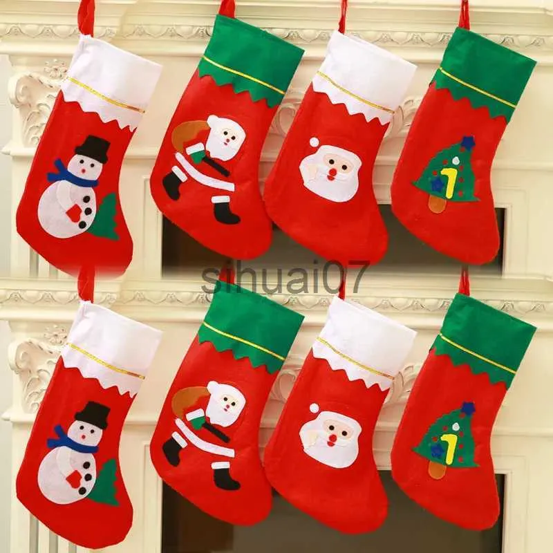 Juldekorationer Julstrumpor Santa Claus älg Stock Socks Christmas Tree Pendant Decoration Children's Gift Candy Bag Pendant Home Decoration X1019