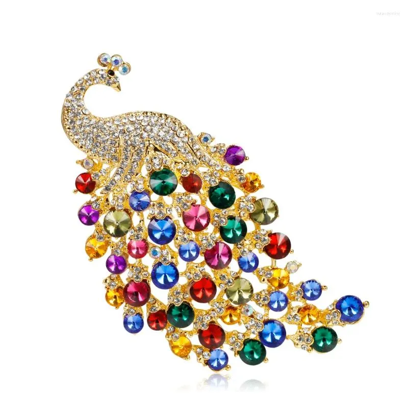 Brooches Colorful Rhinestone Peacock For Women Bird Animal Pin Elegant Accessories High Quality