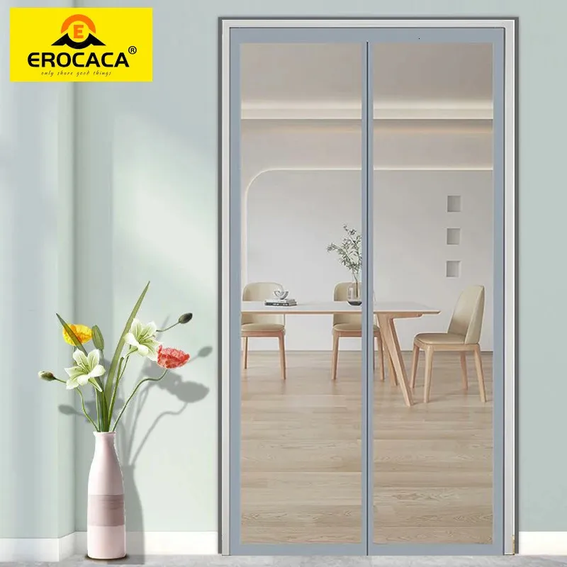 Cortinas transparentes EROCACA Cortina de porta magnética forte anti-mosquito e à prova de insetos Fechamento automático Gaze invisível Porta personalizada de tamanho grande 231019