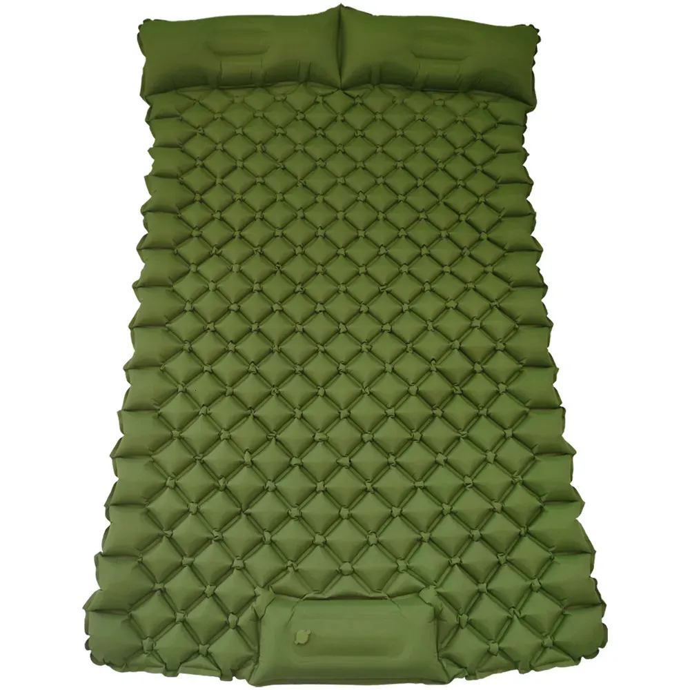 Outdoor Pads Dubbel slaapmatje voor kamperen Opblaasbaar matras met kussen Outdoor Mat Reisbed Kussen Ingebouwde pomp 2 personen voor wandelen 231018