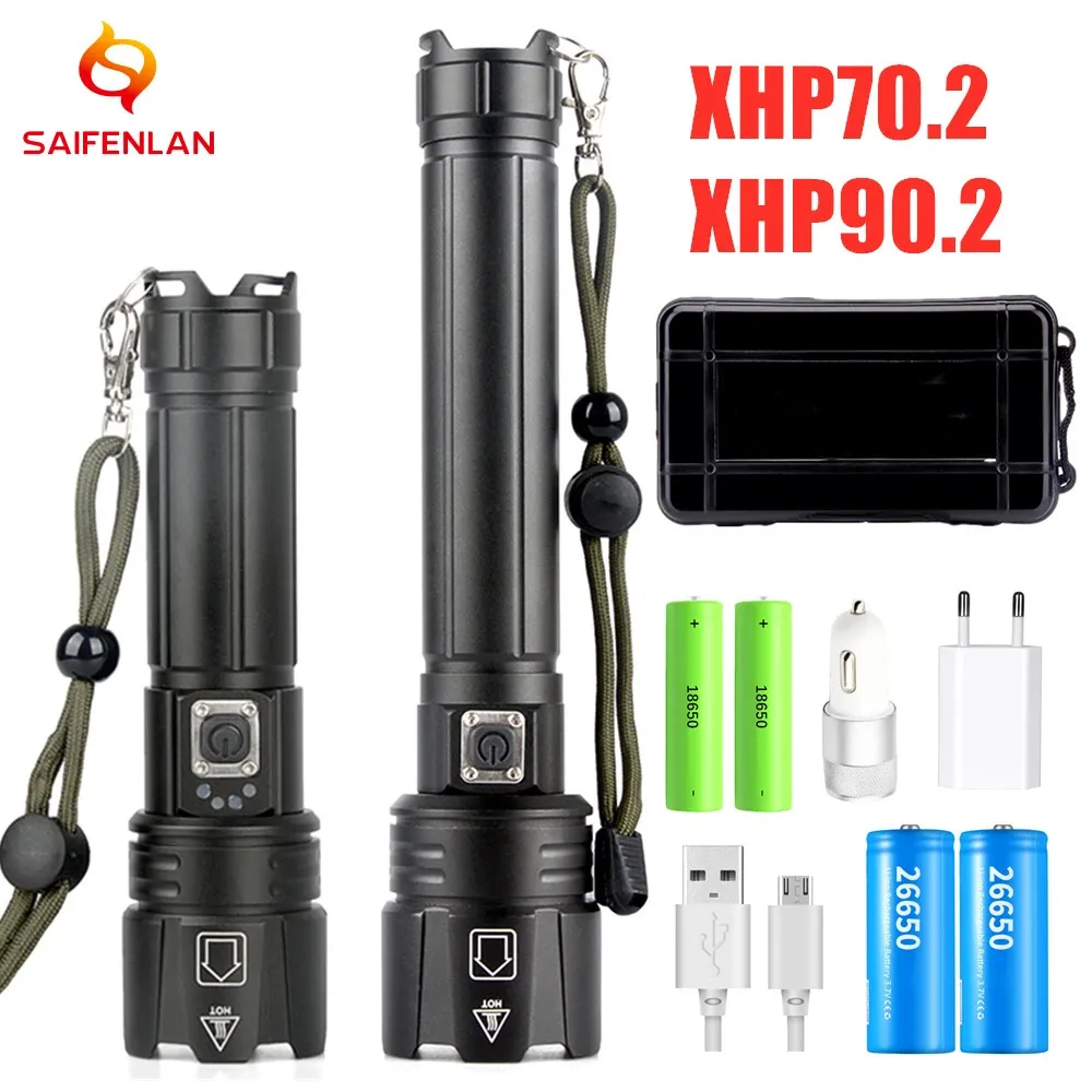 Flashlights facklor XHP90.2 XHP70.2 LED -ficklampa mest kraftfulla ficklampa 18650 26650 USB Torch Lantern Hunting Lamp Handljus USB Raddningsbar 231018