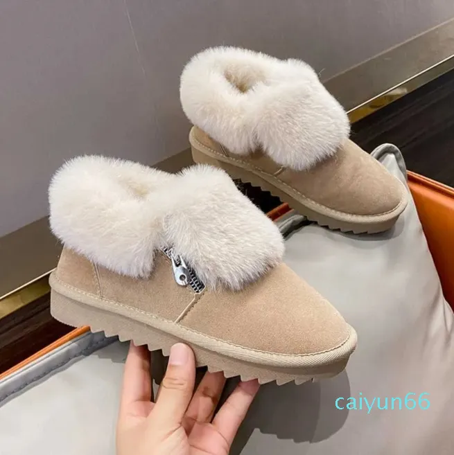 Botas de nieve cálidas de felpa cortas para Mujer, zapatos planos informales de piel de ante, plataforma tobillera Chelsea, Invierno