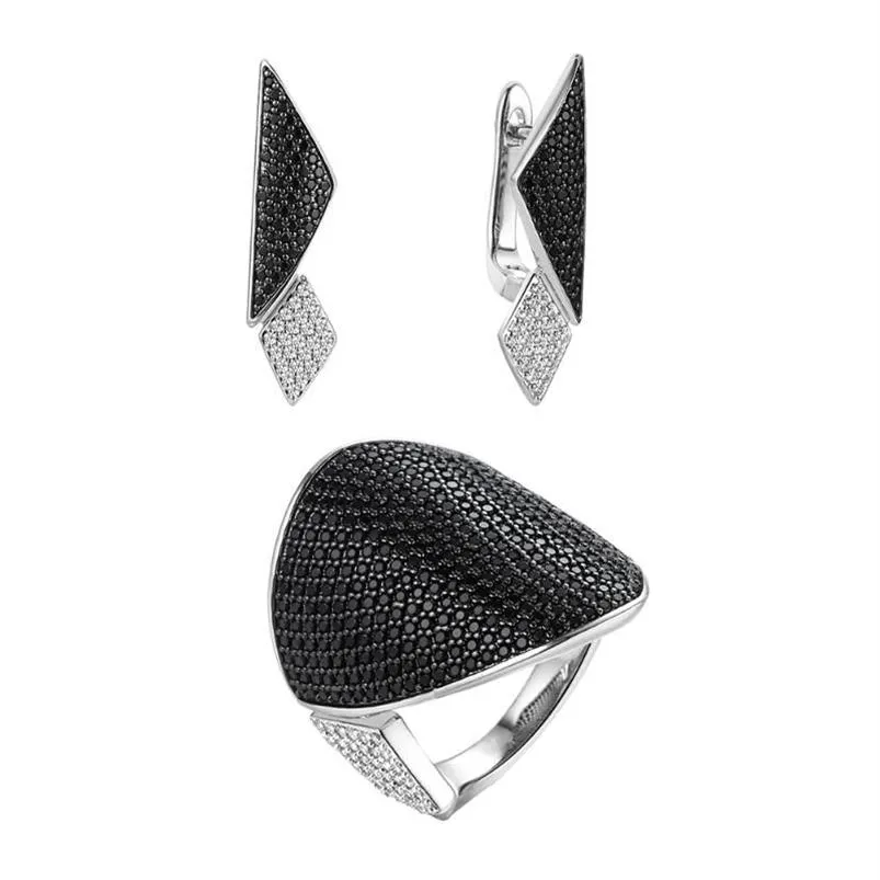 Brincos colar lindo micro pave preto claro zircão cúbico feminino conjunto de joias de casamento para damas de honra247j