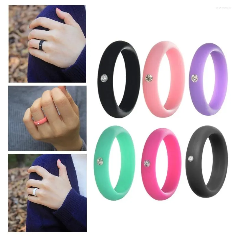 Klusterringar kvinnor silikon strass 5 mm storlek 4-9 sport gummi fingerband hypoallergen flexibla bröllop smycken