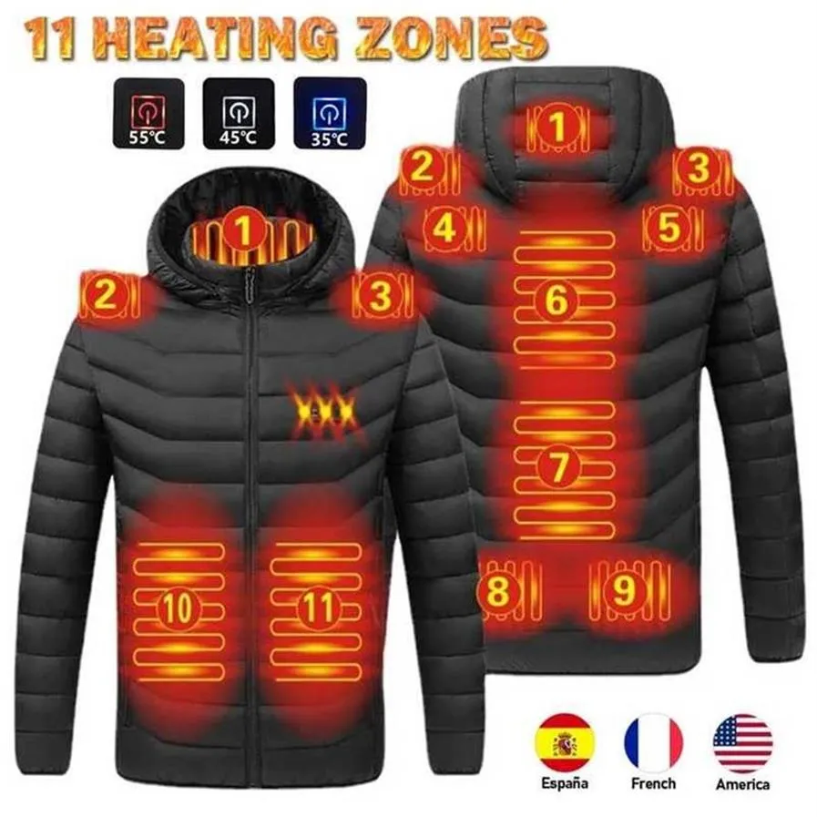 11 зон с подогревом, USB, мужские и женские зимние уличные куртки с электрическим подогревом, теплое спортивное термопальто, одежда Heata309k