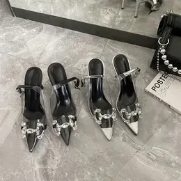 Sandals New Sandals In Spring And Summer Of 2023-rhinestone Horse-bit Buckle Transparent High-heeled Shoes French Pointed Stilettos And Cedg