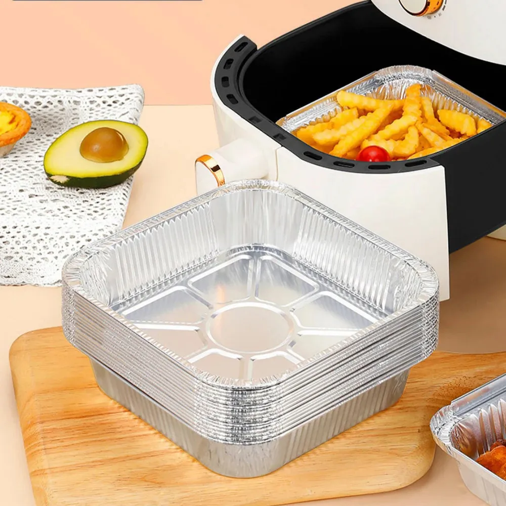 Pişirme Kalıpları 30 PCS 20 cm Kare Hava Fritöz Alüminyum Folyo Tavan Fırın Barbekü Tepsisi Gıda Konteynerleri Kek Mutfak Malzemeleri Öğle Yemeği Kutuları Mutfak Gadget 231018