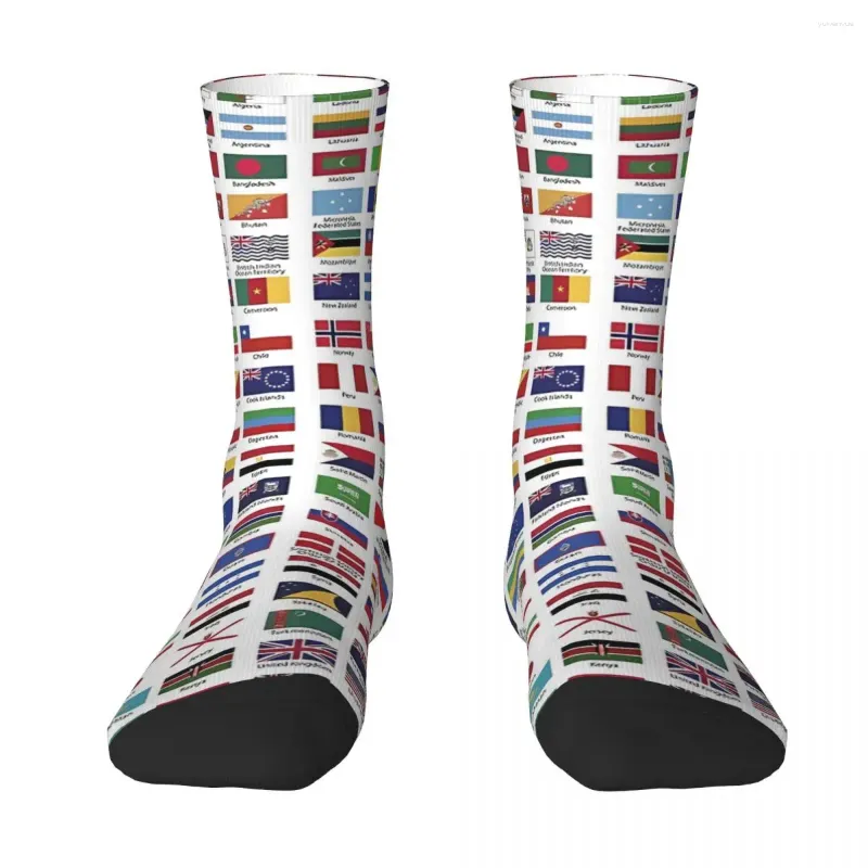 Chaussettes pour hommes, drapeaux du monde avec noms de pays, bas en Polyester pour hommes et femmes, Design personnalisable