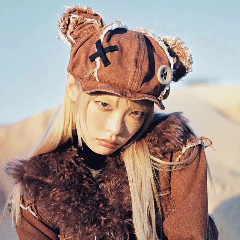 ベレットY2K日本のハラジュク女性のためのかわいいクマの耳帽子ヴィンテージウォッシュデニムベレー帽Boina Mujer Chic Streetwear Gorras 231018