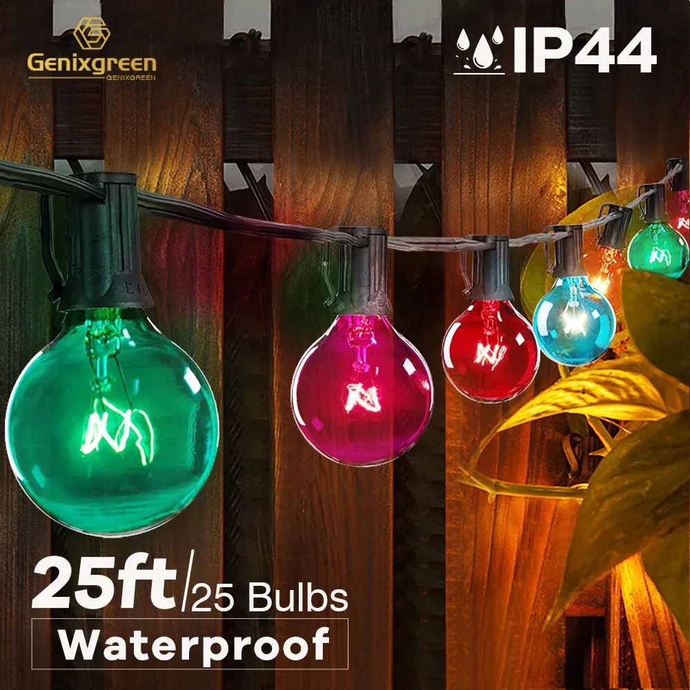 Decorações de Natal 25Ft G40 Pátio Ao Ar Livre Globo Cor Corda Luz À Prova D 'Água 7W RGB Bola Bulbo Fada Quintal Decoração de Jardim Iluminação 231018