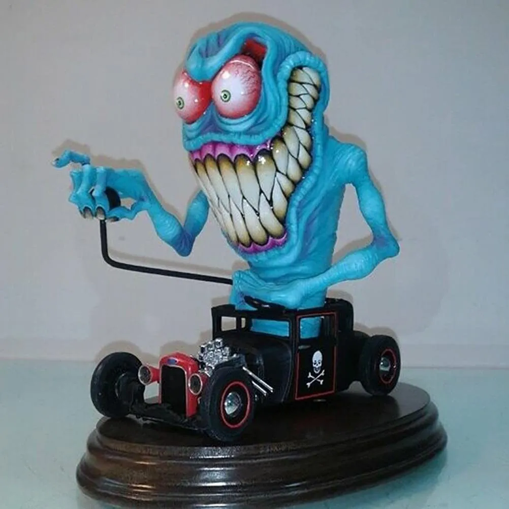 Party Decoration Angry Big Mouth Monster Driving Statue Rat Fink Halloween Figurines Resin Crafts Sculpture Home Decor Ornament 220930