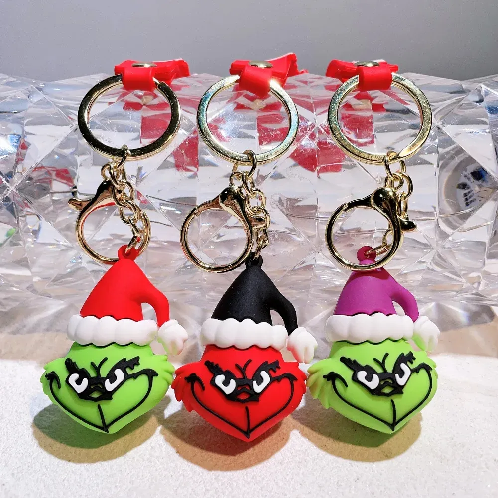 Porte-clés monstre aux cheveux verts, jouet de décompression, modèle de figurine d'action de noël, sac de dessin animé en PVC, poupée pendentif, jouets cadeau