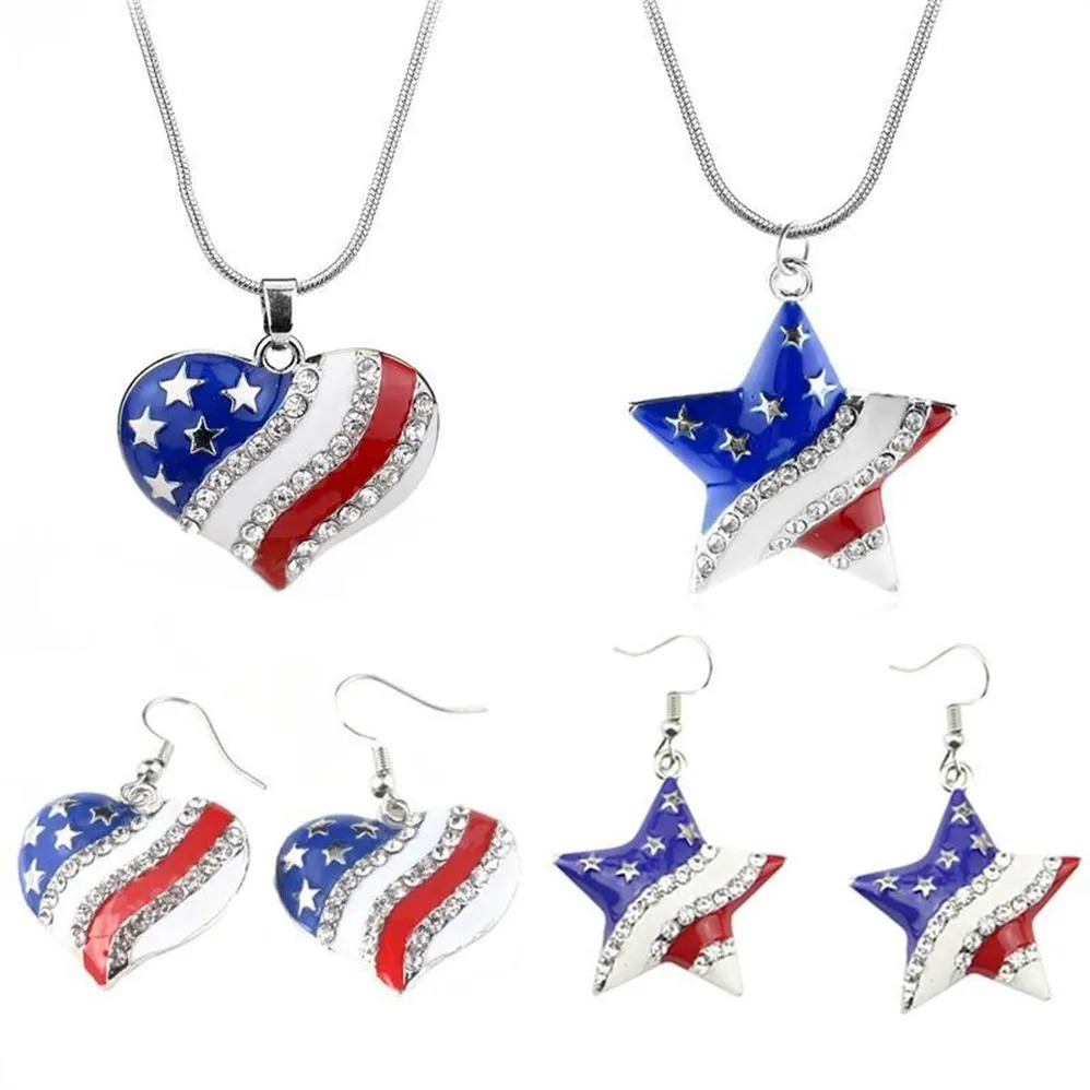 Pendant Necklaces Arrival Heart Crystal Necklace Fashion Star Shape American Flag For Women Patriotic Jewelry Gifts295M