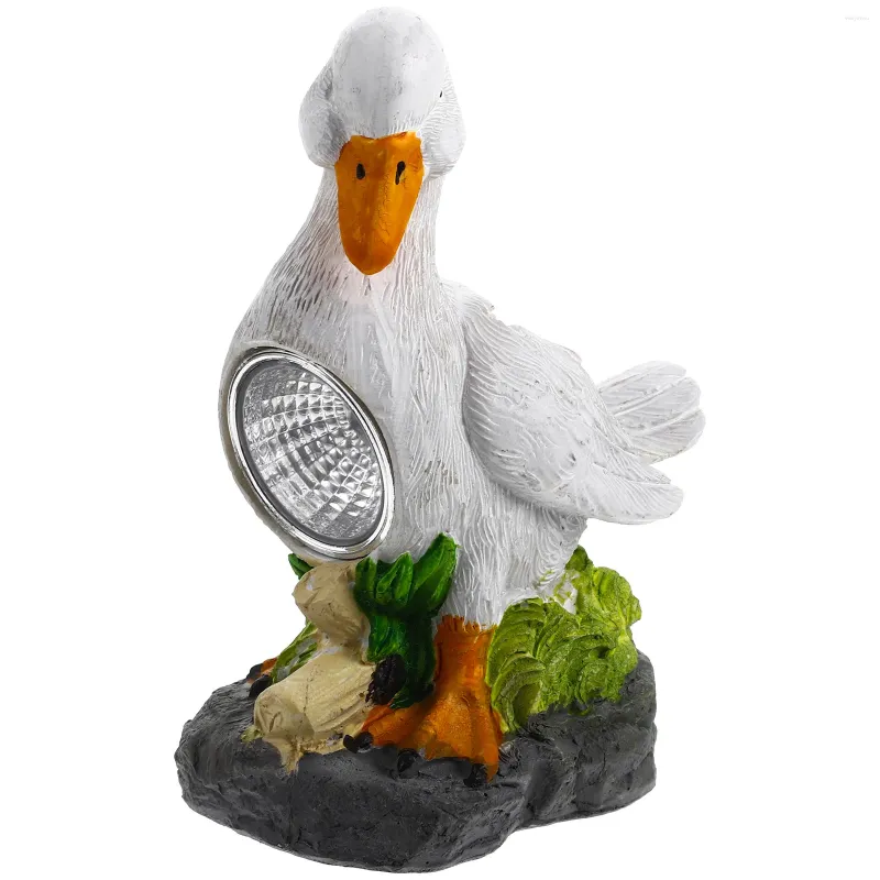 Night Lights Ornaments Garden Decors Gene Decoration Resin Duck Figurine Statue White Craft Solar Power Lawn