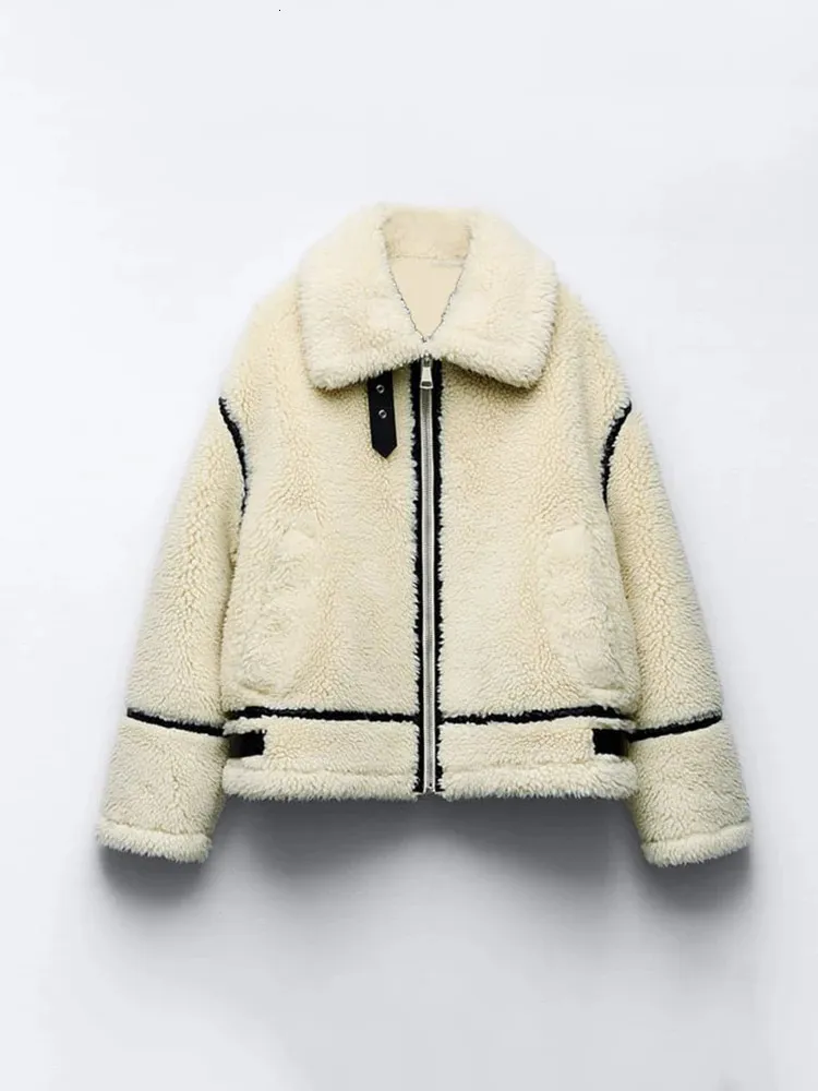 Parkas en duvet pour femmes automne hiver en vrac fourrure d'agneau Parka cachemire chaud épaissir à manches longues en daim veste Streetwear en peau de mouton vêtements épais 231018