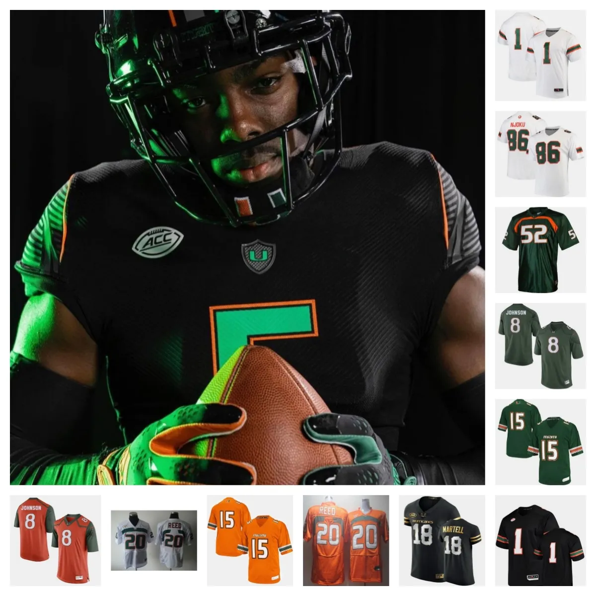 Miami Hurricanes Football Jersey 60 Zion Nelson 23 K.J. Cloyd 4 Colbie Young 58 Branson Deen 30 Andres Borregales 52 Luis Cristobal 7 Davonte Brown 55 Matt Lee