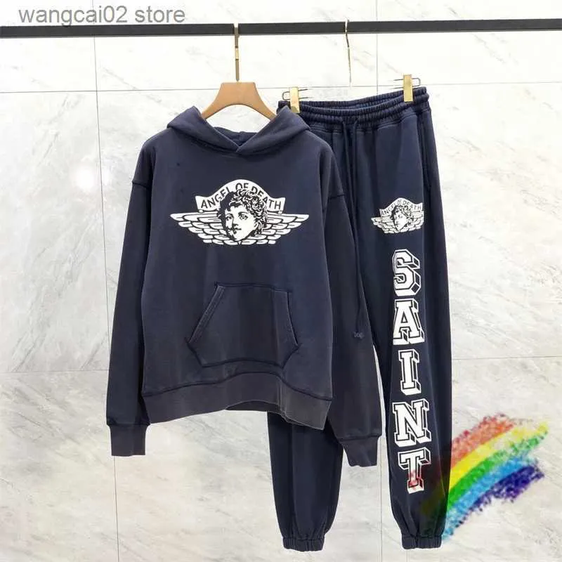 Heren Hoodies Sweatshirts Gewassen Paars Saint Michael ANGEL Hoodie Mannen Vrouwen Beste Kwaliteit Beschadigd Trui Met Capuchon T231019