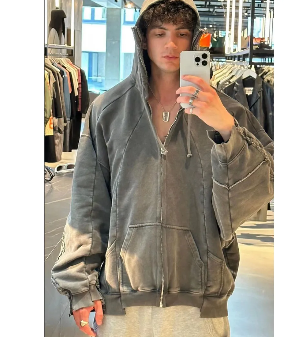 Mens Graphic Hoodies: Embroidered Zipper Jacket, Casual