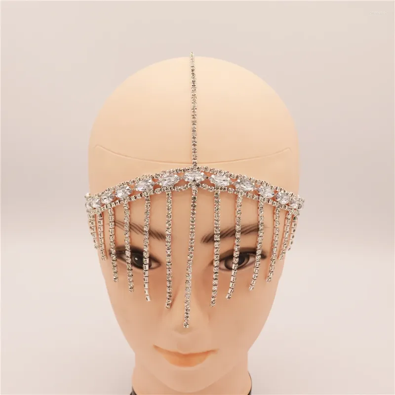 ヘアクリップファッション光沢のあるラインストーンタッセルヘッドチェーン女性額額ヘッドバンドジュエリーアクセサリーのためのブライダルハット