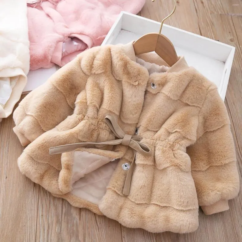 Vestes filles fausse fourrure veste enfant en bas âge automne à la mode hiver infantile enfants polaire col à capuche chaud laine manteaux