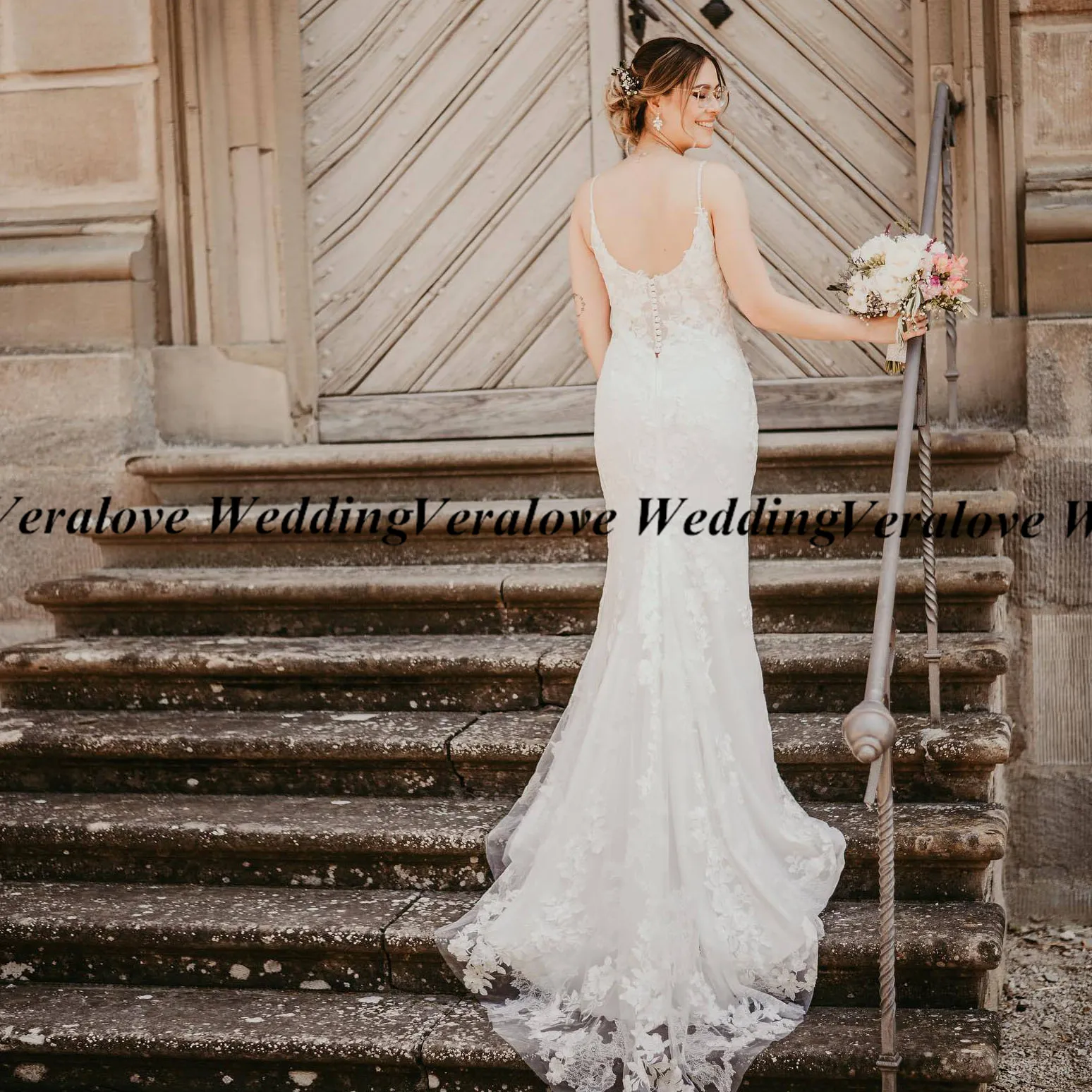 Beach Wedding Dresses 2020 Backless Lace Appliques Pearls ,Spaghetti Straps A-Line Boho Bridal Gowns ,Robe De Mariee WD0831 main image 1