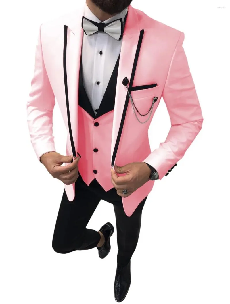 Costumes pour hommes Jeltoin Rose Hommes Pour Mariage Tuxedos Groom Wear Peaked Revers Groomsmen Outfit Homme Blazers 3 Pièces Ensemble Costume Homme