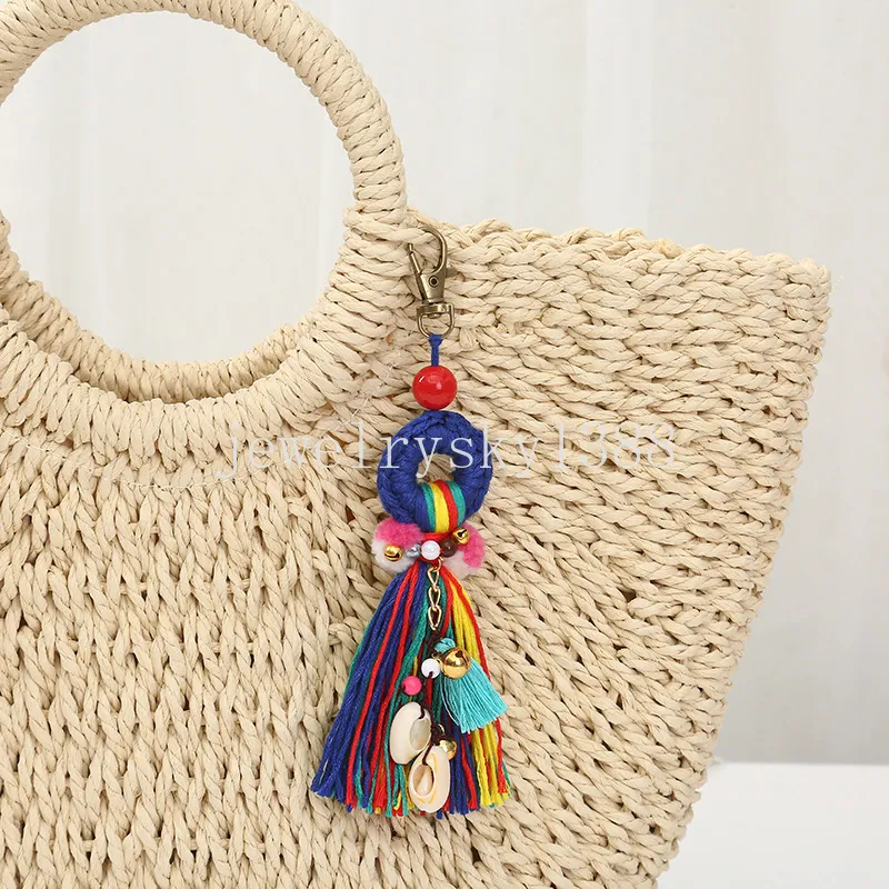 Nowy styl bohemian burghing Bell Baks Bags Pompom Charms Key Key Ring Holder Torba wiszące wisiorek do dekoracji biżuterii