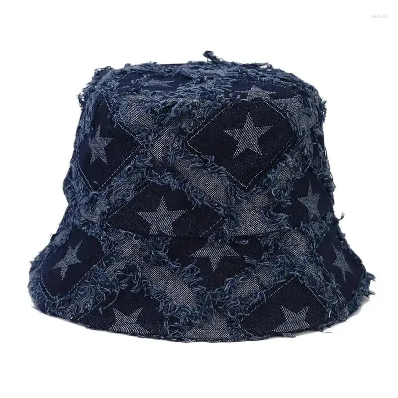 Bérets Automne Hiver Denim Star Broderie Chaud Pêcheur Chapeau Seau En Plein Air Voyage Chapeau De Soleil Pour Hommes Et Femmes 208