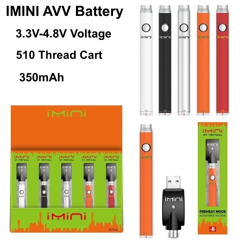 Onlie Shopping Wholesale Imini AVV Disposable Vape Pen 510 Battery Button Battery 3.3V-4.8V Variable Voltage Preheating for 350mAh Diaposable Cart Battery