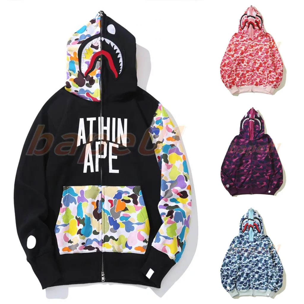 Heren Shark Mouth Hoodie Dubbele Hoeden Hiphop Sweatshirts Heren Dames Designer Aappatroon Zip Hoodies Hoge kwaliteit Camouflage Dameshoodie met lange mouwen Maat M-3XL